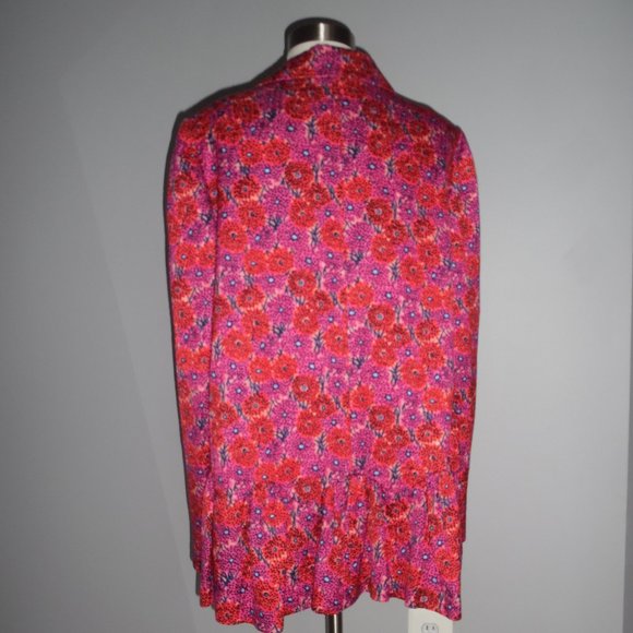 $2190 Lela Rose Wave Flounce Peplum Floral Pink Blazer Button Jacket Light Coat - Picture 7 of 12